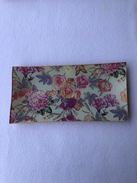 Bandeja rectangular floral crema